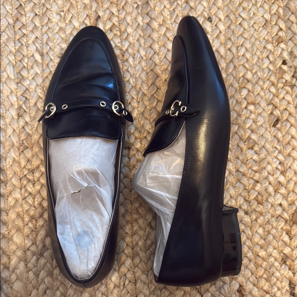 Coach Isabel Black Leather Loafers with Silver Hardware